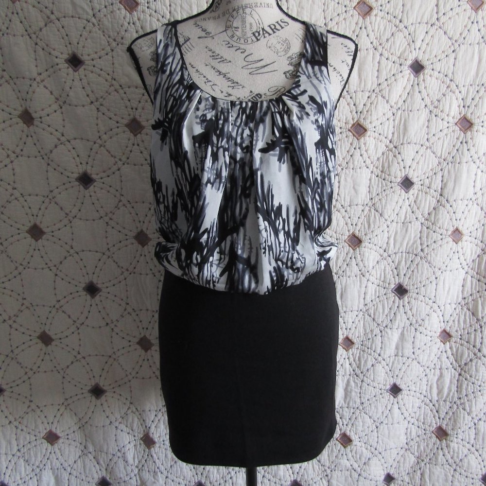 EUC XXI Black & White Blouson Bodycon Mini Dress M